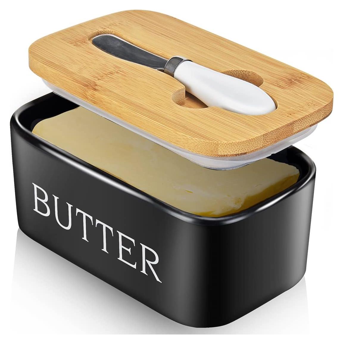 Plato de Mantequilla con Tapa AISBUGUR Cerámica Negra 15.2x9.9cm