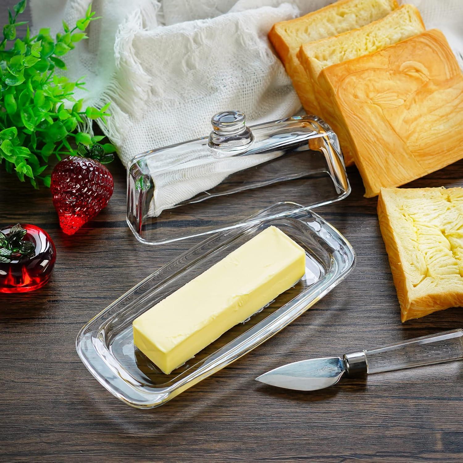 Plato de Mantequilla de Vidrio QFkris 20.3 cm con Tapa