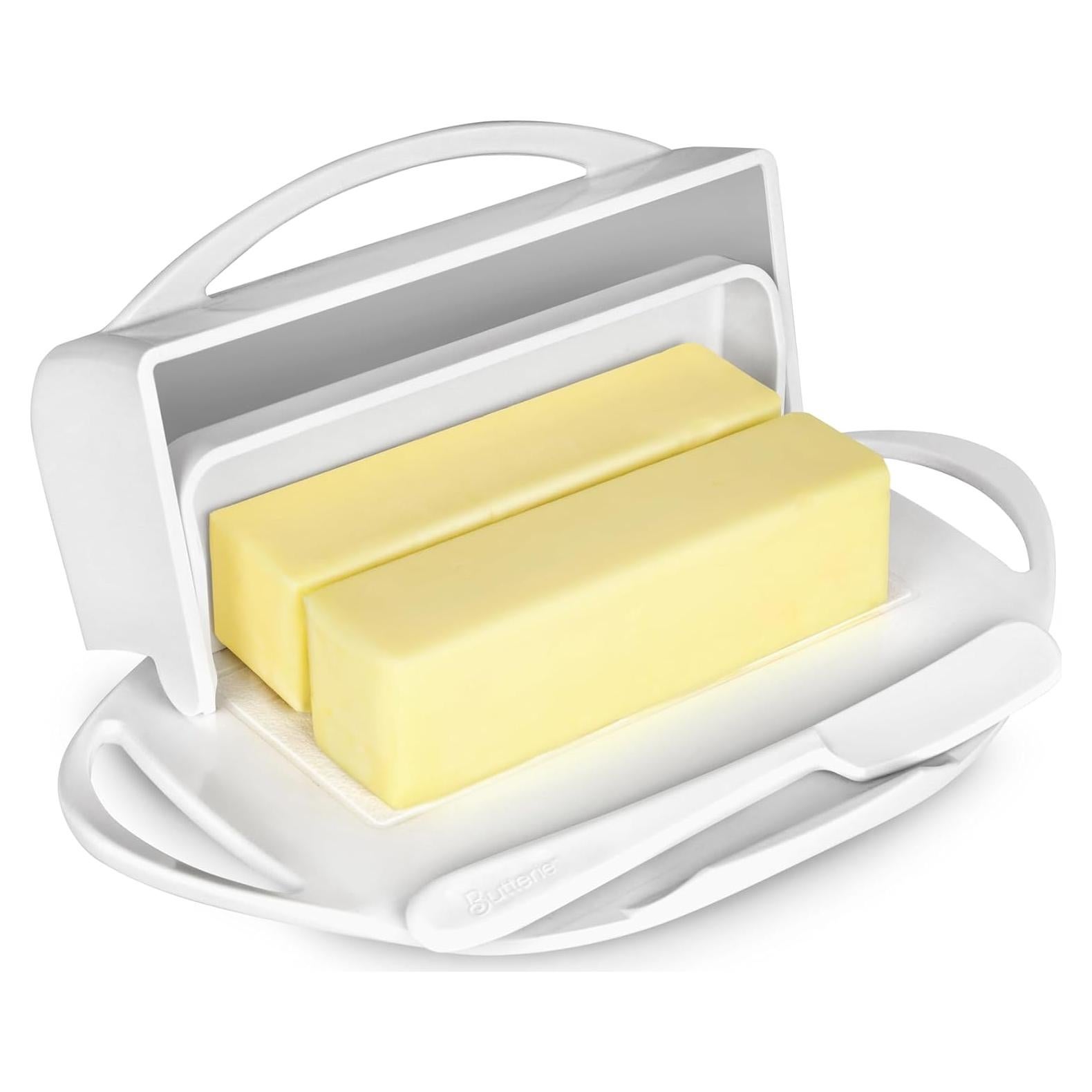 Butterie Tazón de Mantequilla Blanco con Tapa y Cuchillo 226g