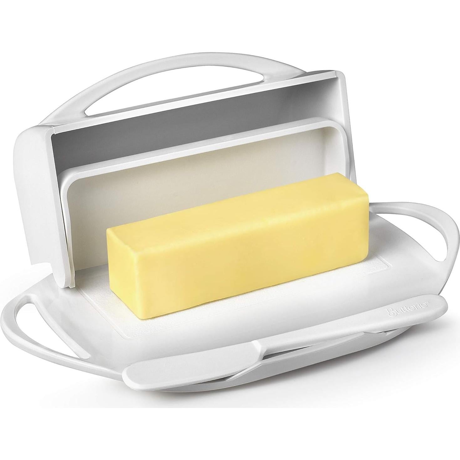 Butterie Tazón de Mantequilla Blanco con Tapa y Cuchillo 226g