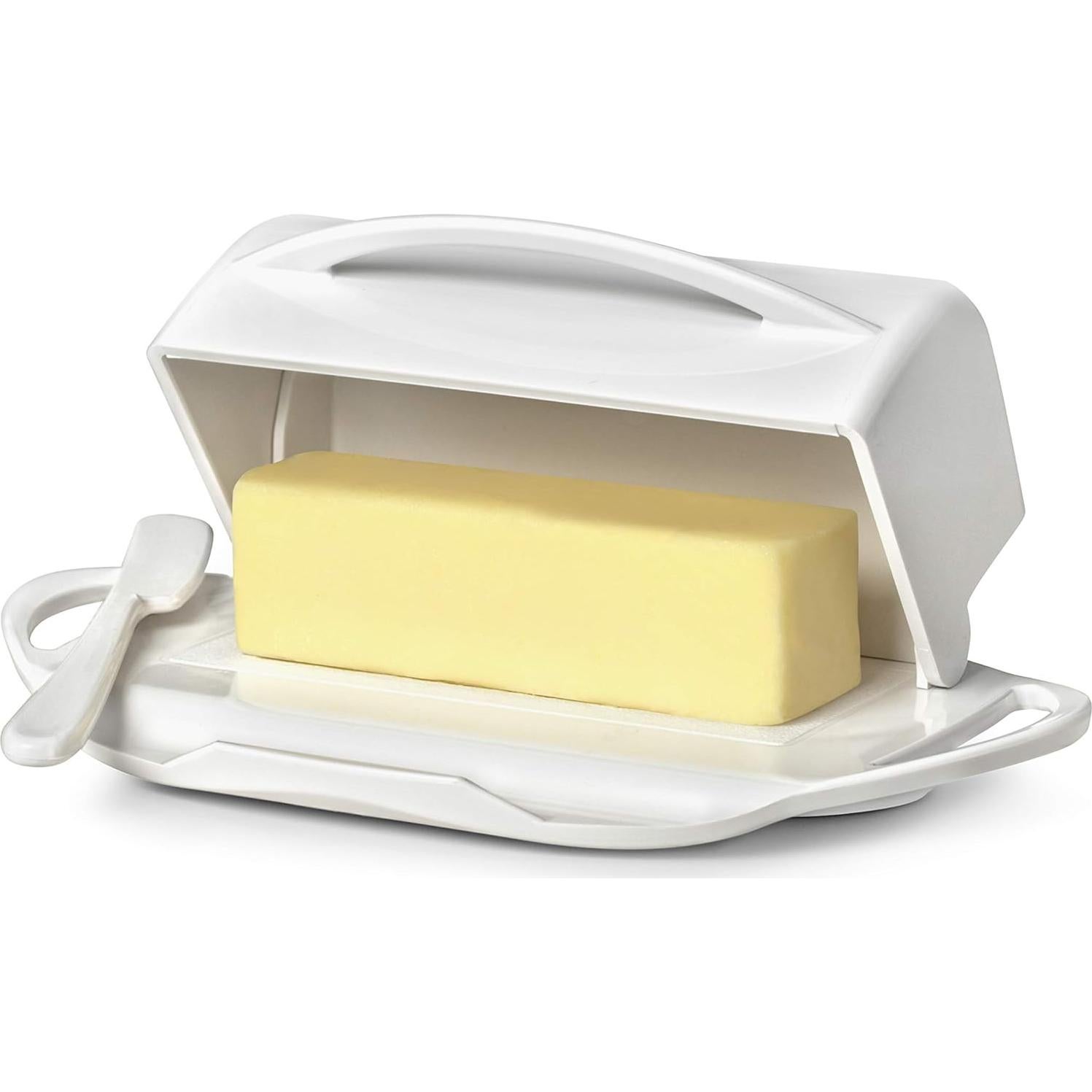 Butterie Tazón de Mantequilla Blanco con Tapa y Cuchillo 226g