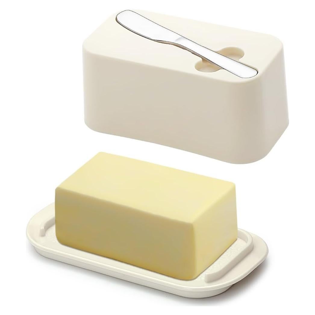 Plato de Mantequilla Evanda con Tapa y Cuchillo de Acero Inoxidable