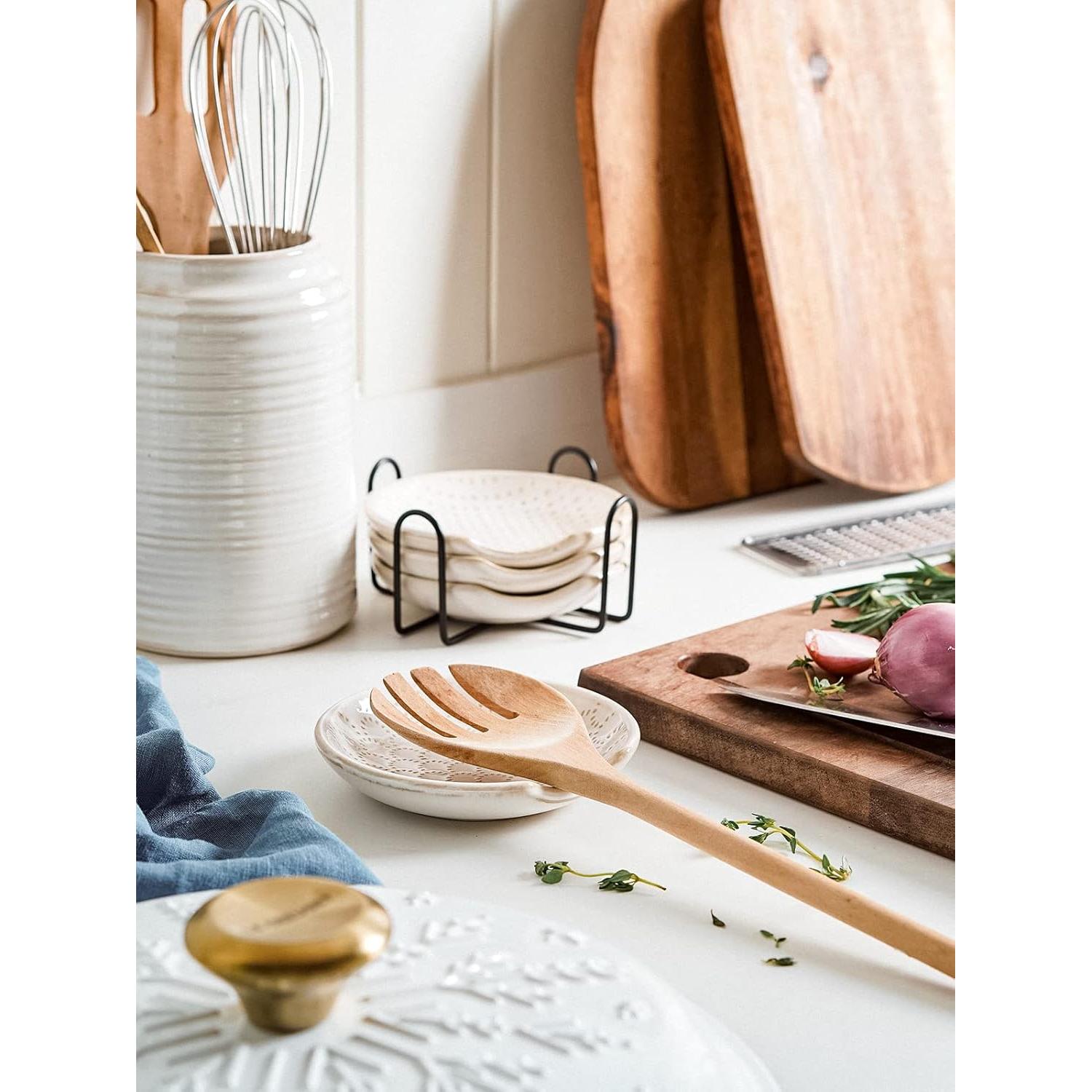 Soporte para Cuchara LE TAUCI Cerámica 4 Piezas + Soporte Metal