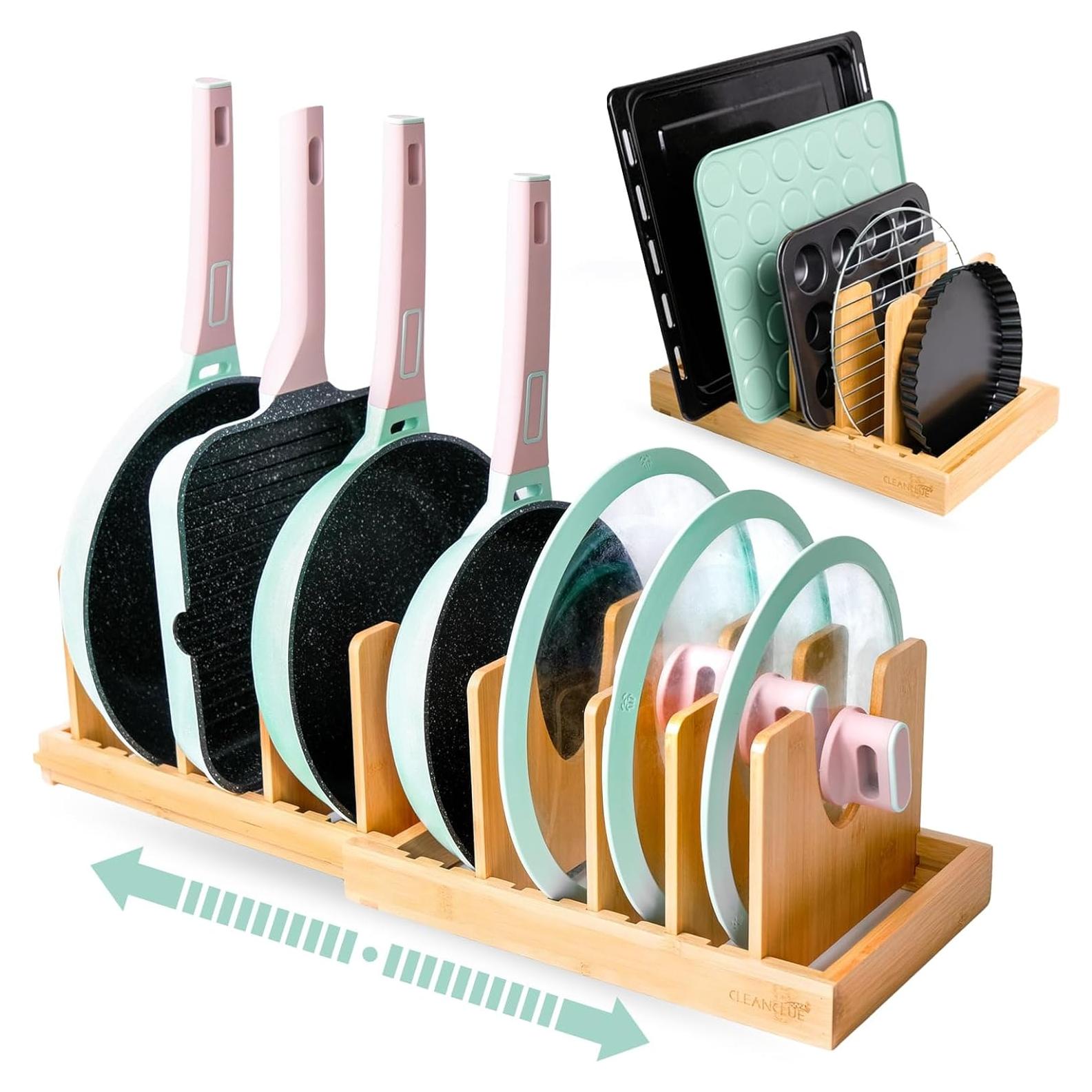 Organizador de Ollas y Sartenes Cleanclue Expandible de Bambú