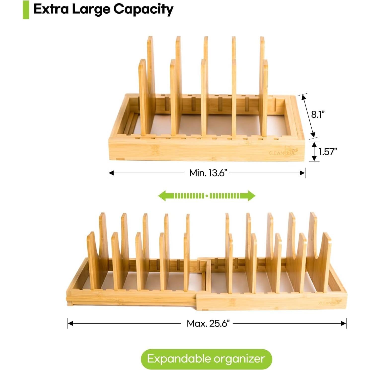Organizador de Ollas y Sartenes Cleanclue Expandible de Bambú