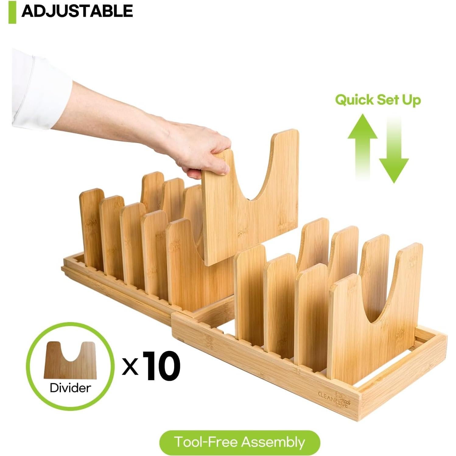 Organizador de Ollas y Sartenes Cleanclue Expandible de Bambú