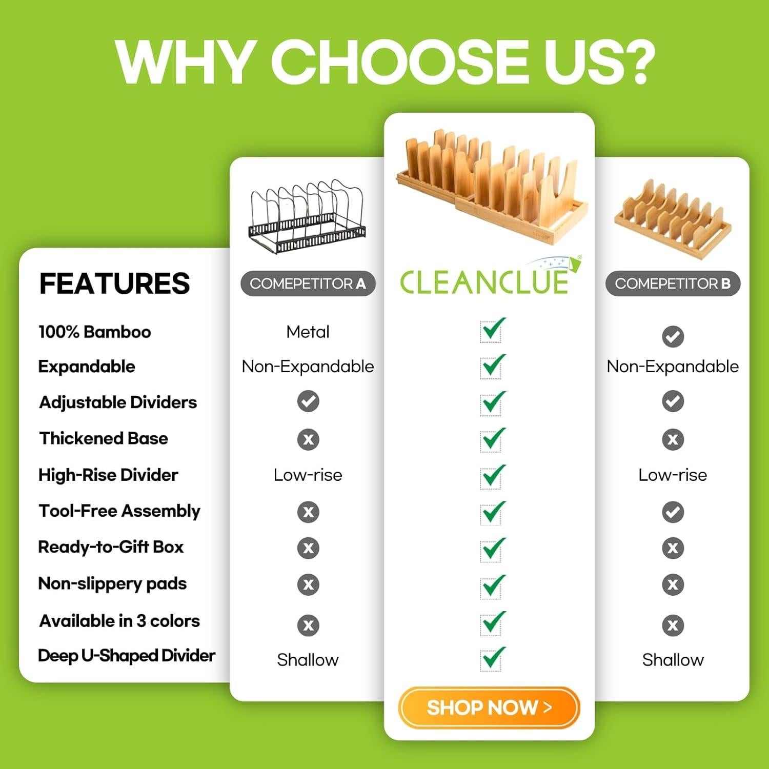 Organizador de Ollas y Sartenes Cleanclue Expandible de Bambú