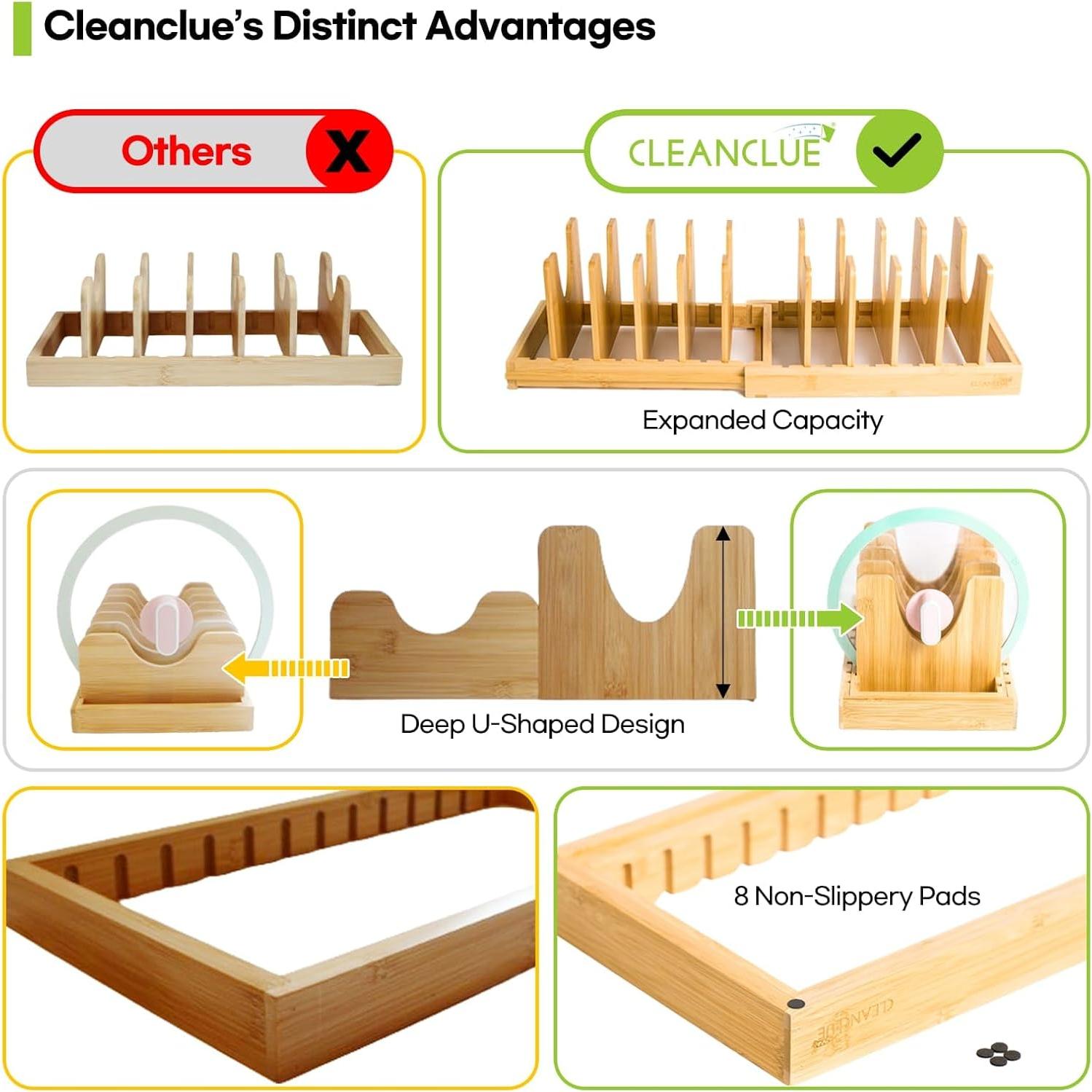 Organizador de Ollas y Sartenes Cleanclue Expandible de Bambú