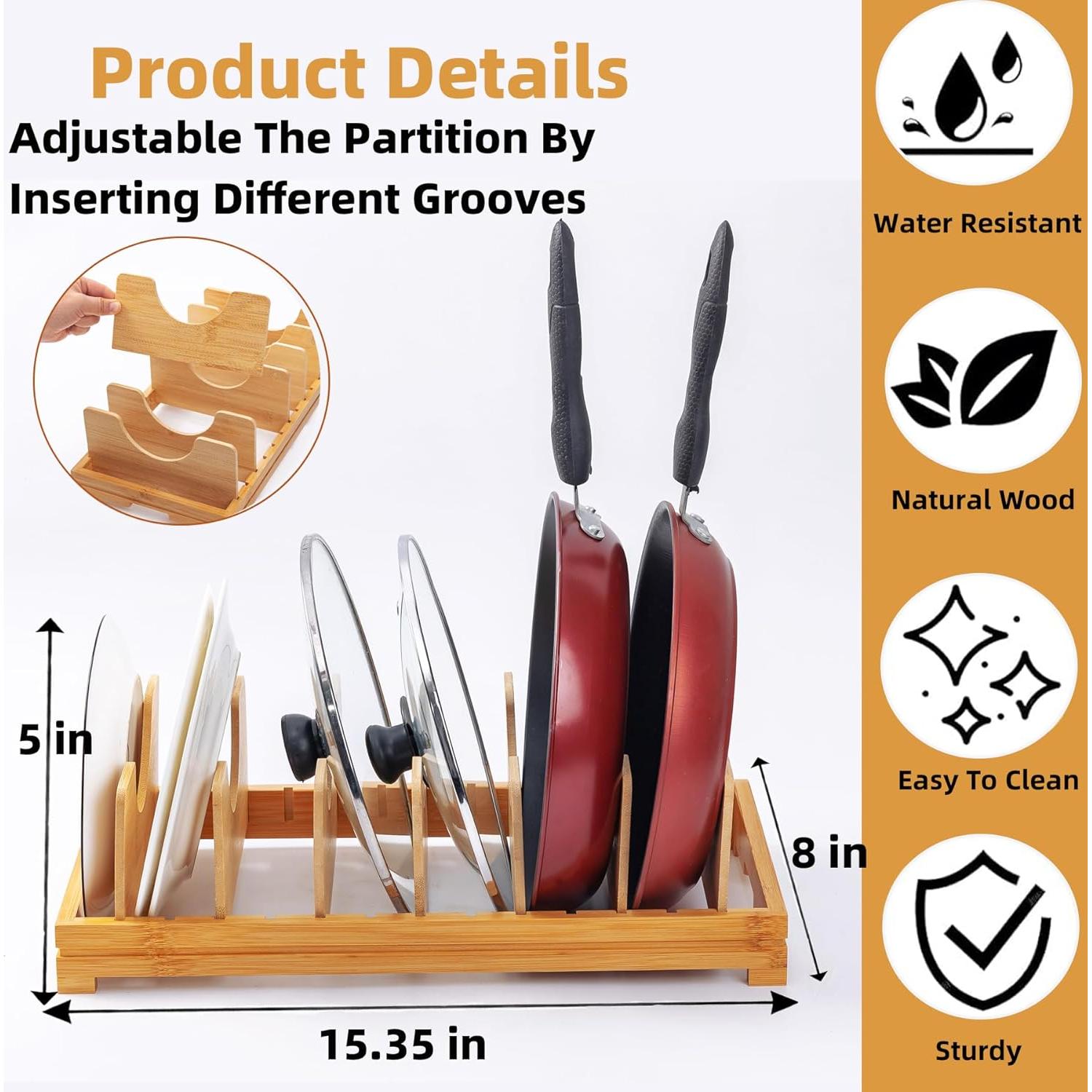 Organizador de Tapas de Ollas ESEHGS de Bambú 39x20x12 cm