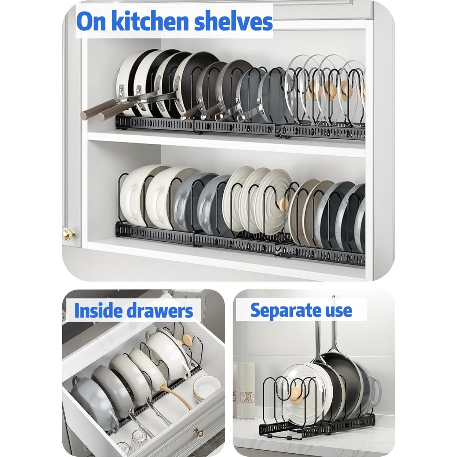 Organizador de Ollas y Sartenes Geanbioso Expandible 12 Divisores