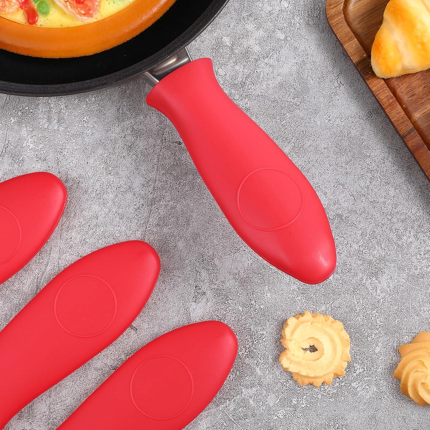 Funda de Mango de Silicona BOHUIZ 4 Pcs Rojo Antideslizante