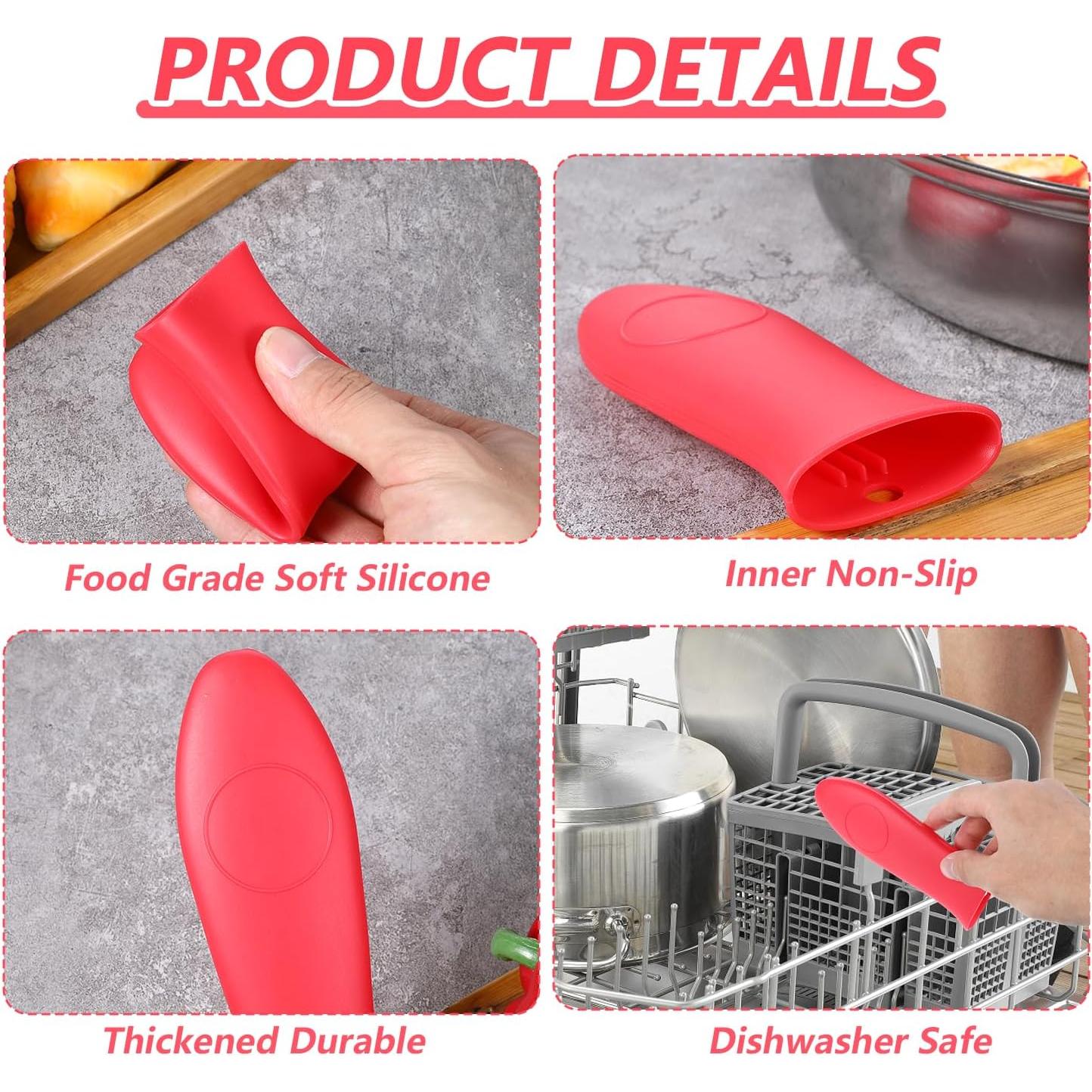 Funda de Mango de Silicona BOHUIZ 4 Pcs Rojo Antideslizante