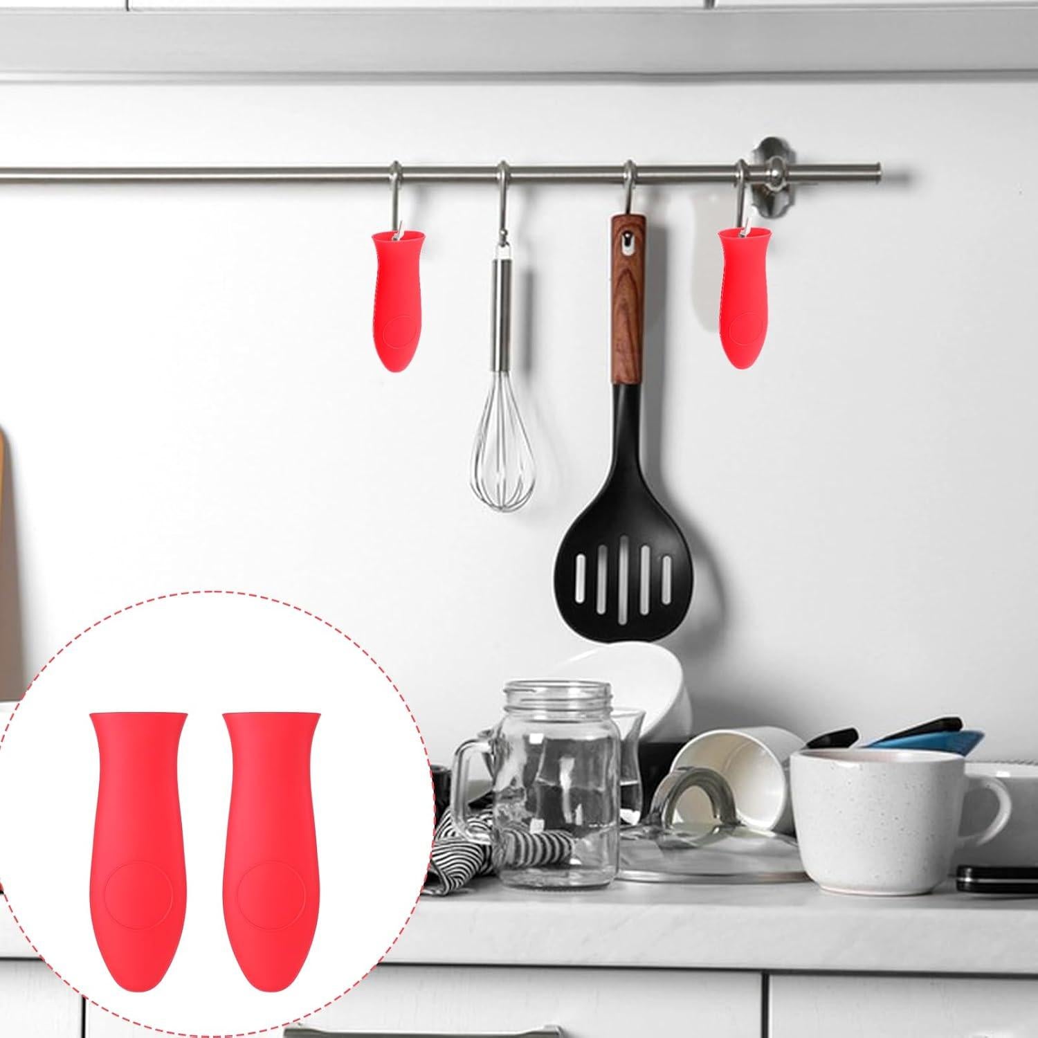 Funda de Mango de Silicona BOHUIZ 4 Pcs Rojo Antideslizante
