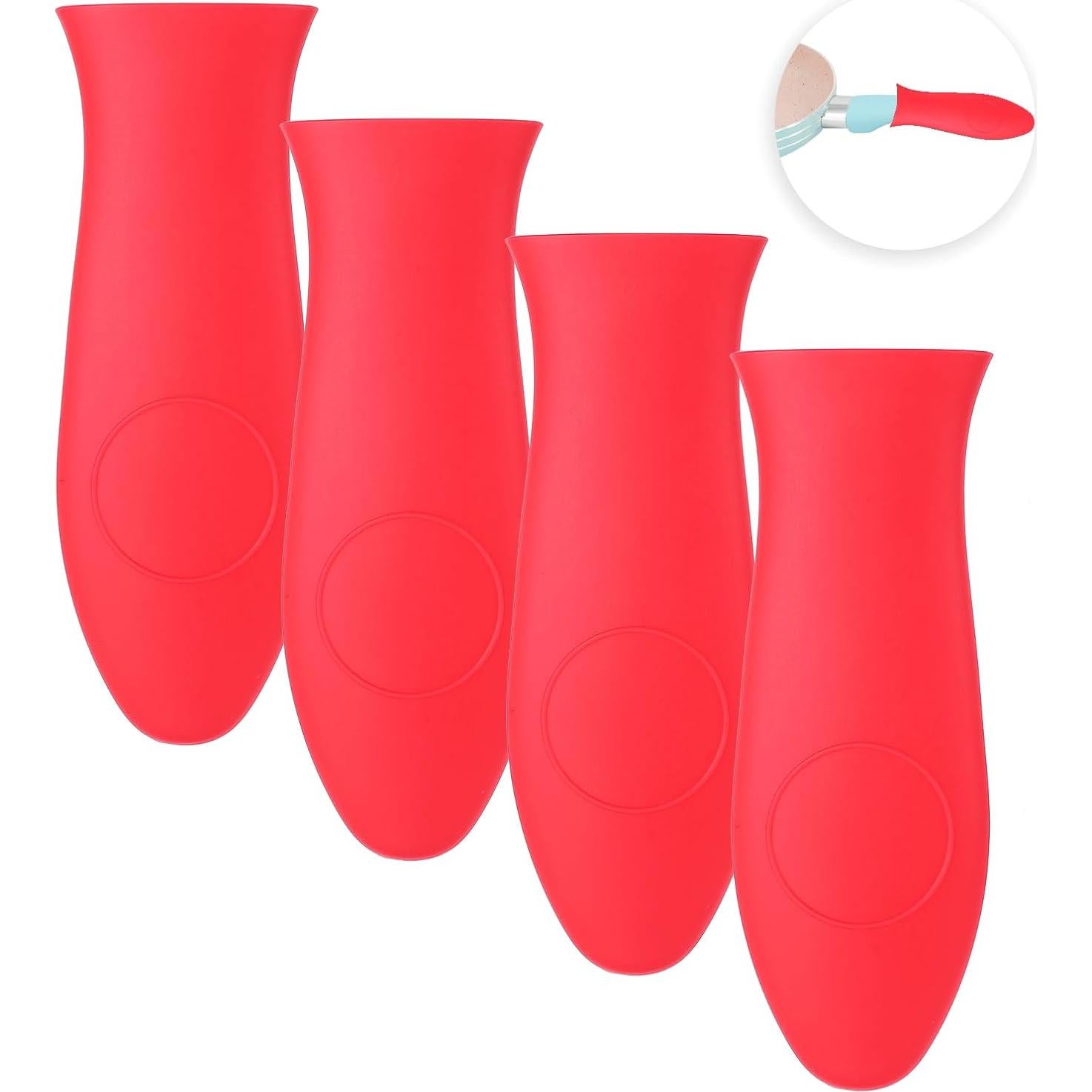 Funda de Mango de Silicona BOHUIZ 4 Pcs Rojo Antideslizante