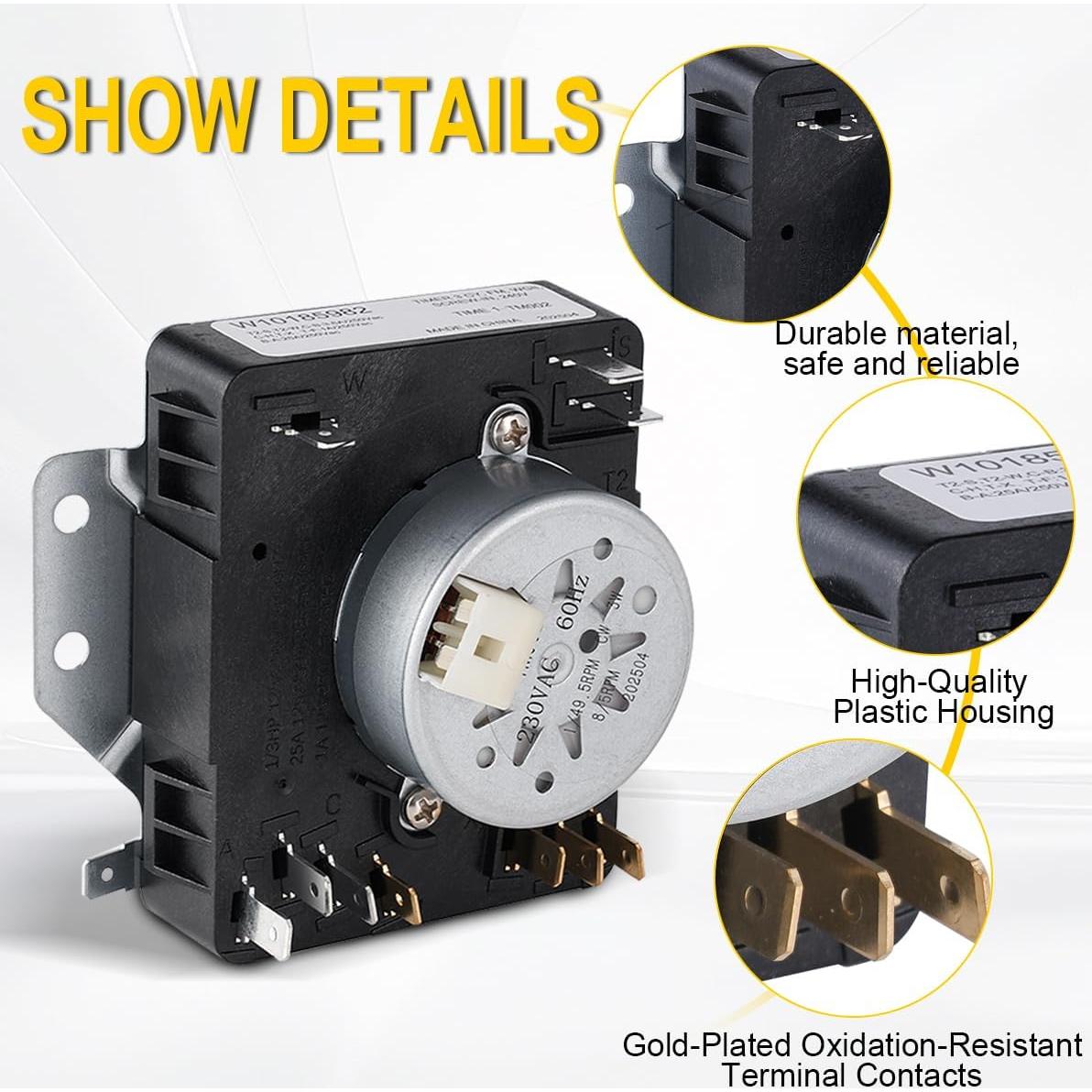 Temporizador de Secadora UgoHiff W10185982 Reemplazo Universal