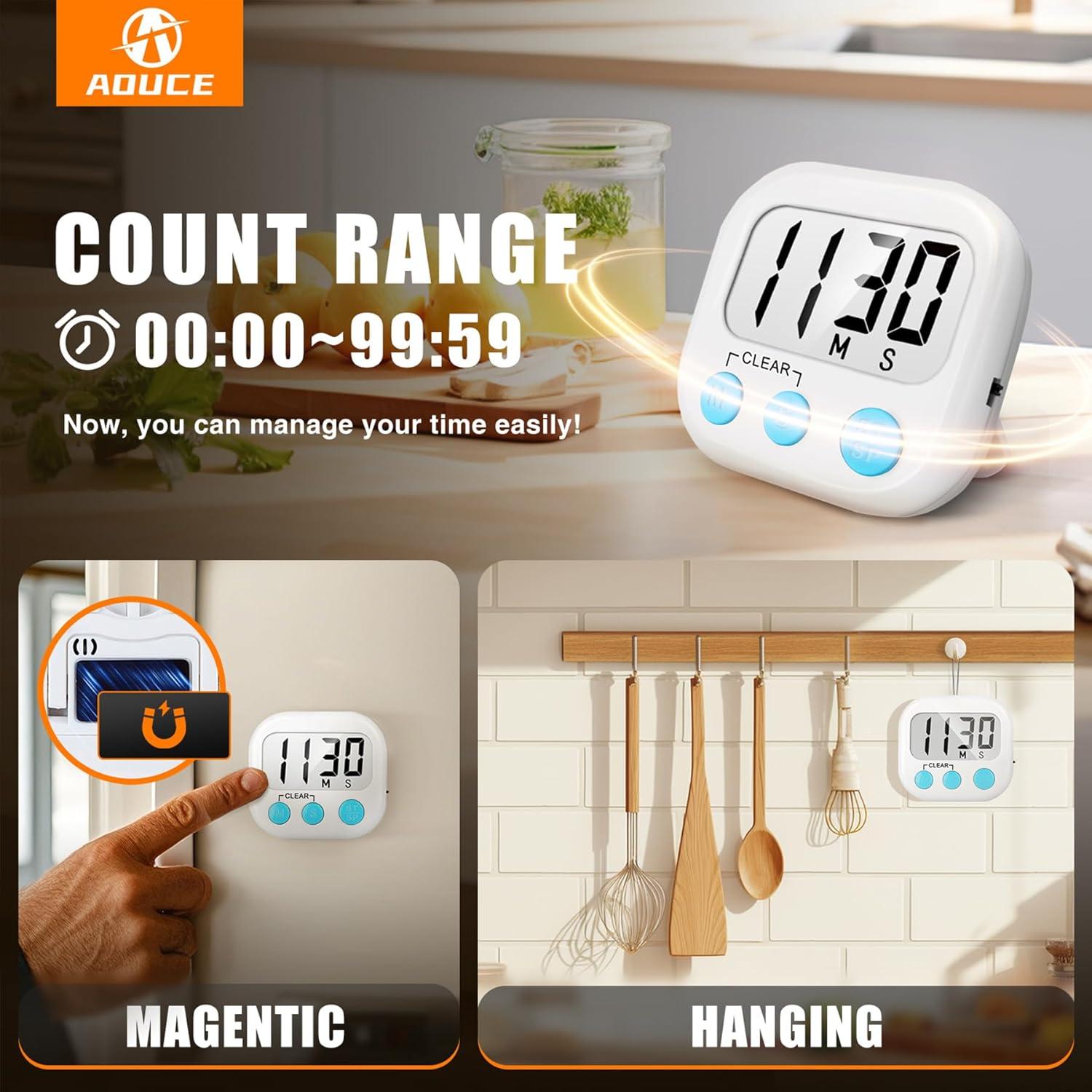Paquete de 2 Temporizadores Digitales de Cocina AOUCE Blanco