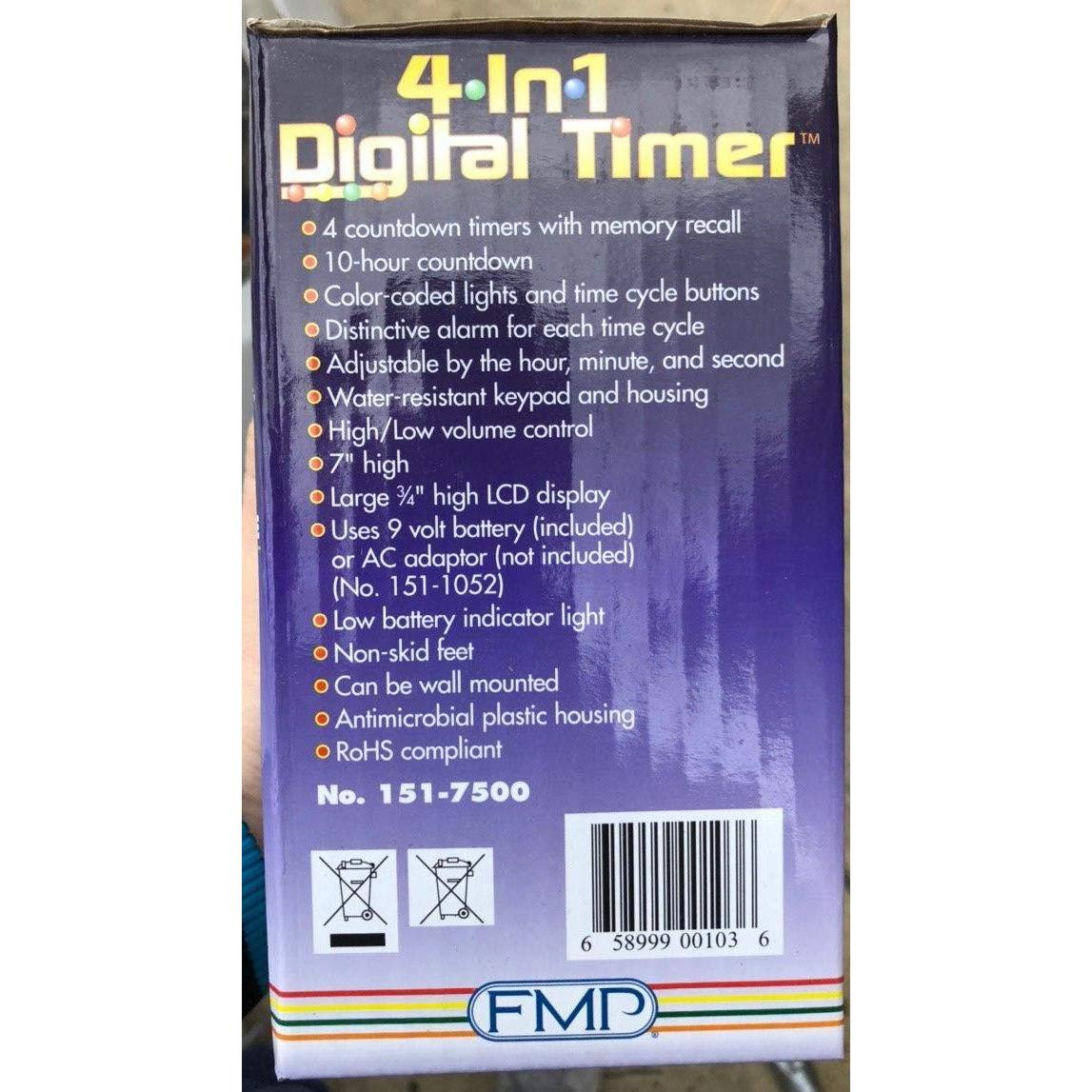Temporizador Digital de Cocina 4 Canales FMP 151-7500 Resistente al Agua