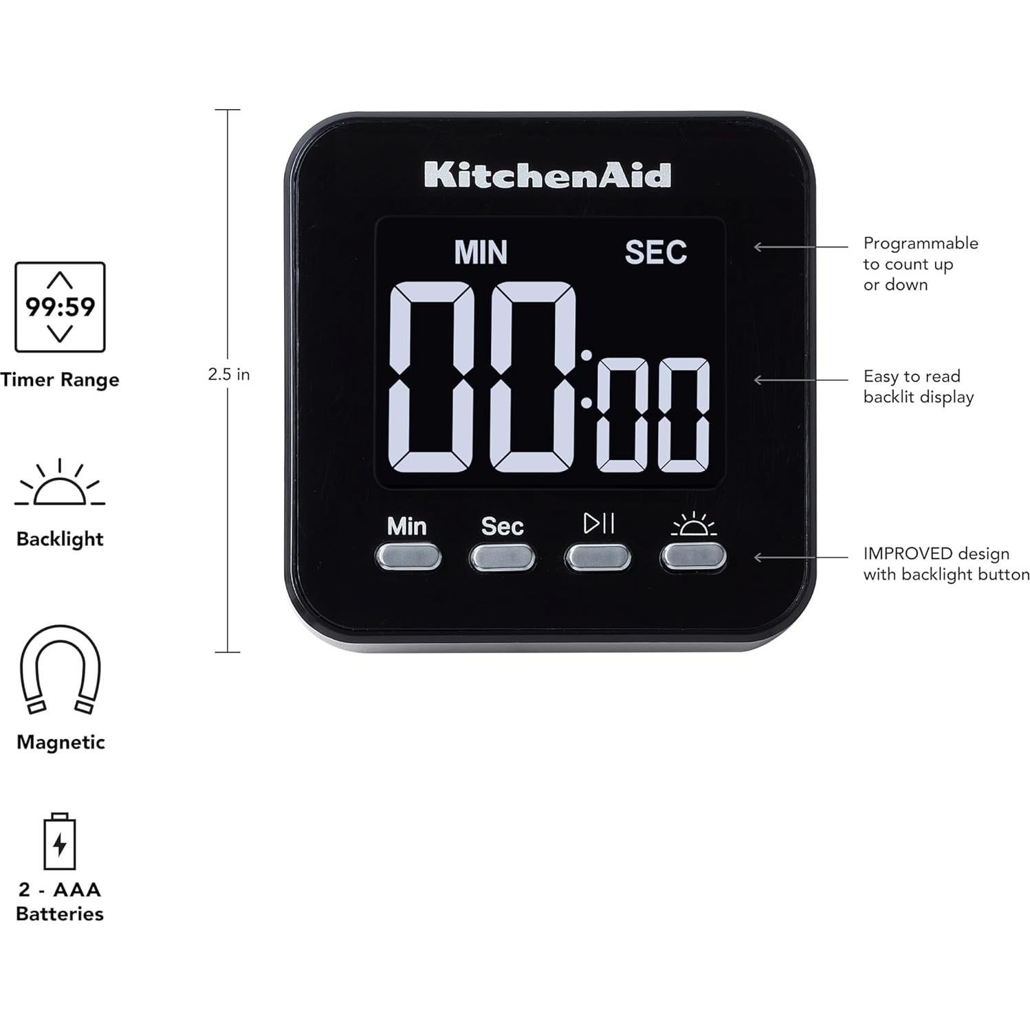 Temporizador Digital KitchenAid KQ912 Magnético Retroiluminado