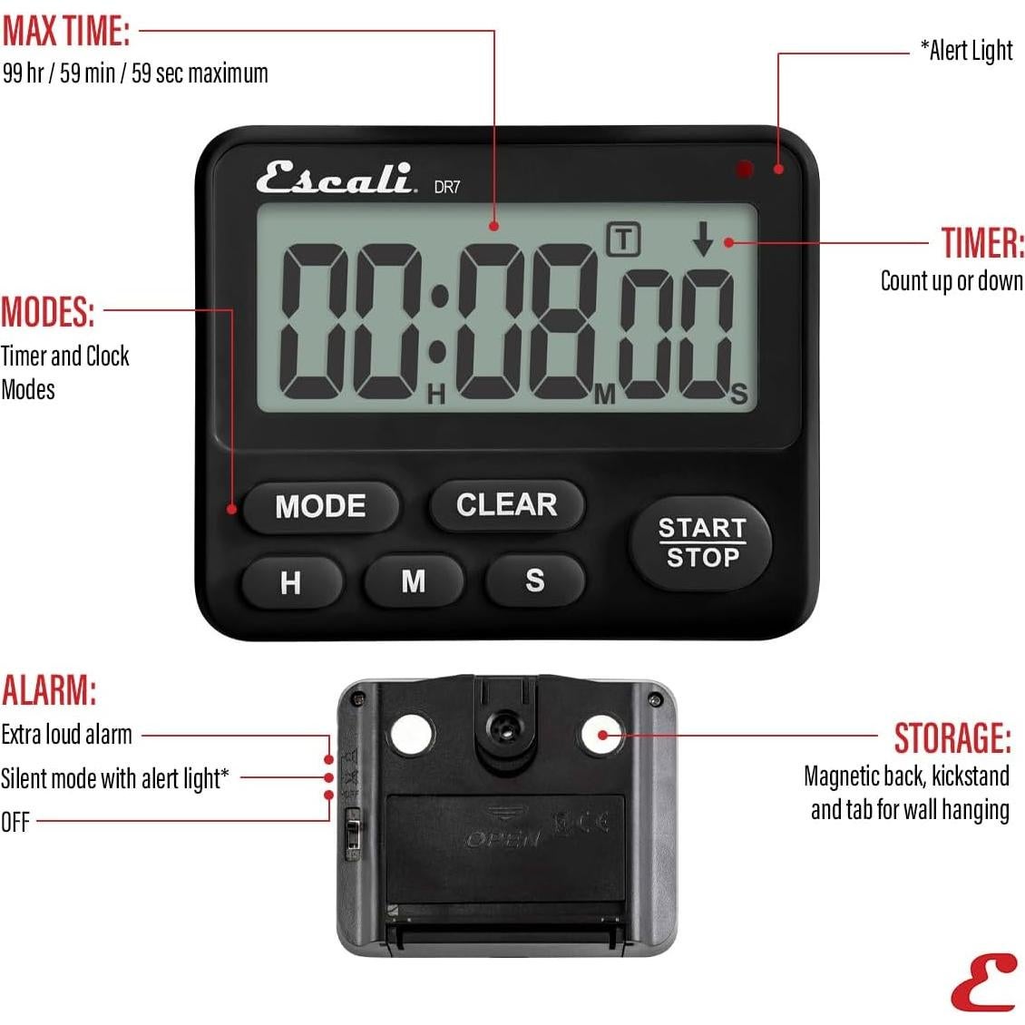 Temporizador Digital Escali DR7 Extra Ruidoso 99h 59m 59s