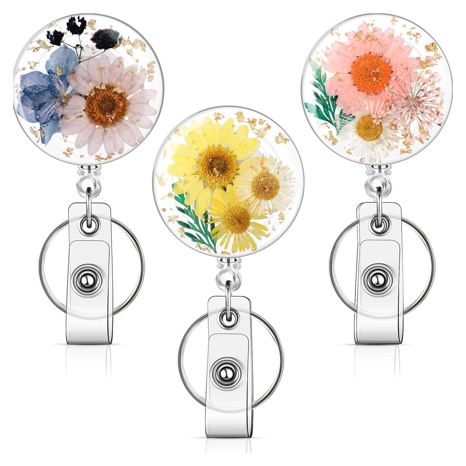 3 Ruedas de Insignia Floral HLQHXWHZT - Clip Retráctil 4 cm