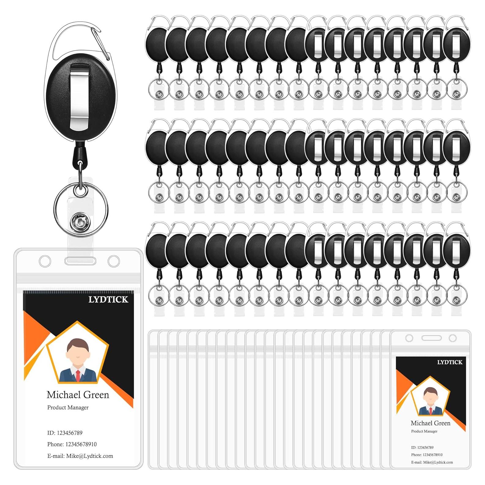 100 Portacarnets Retráctiles y Sujetadores de Identificación LYDTICK