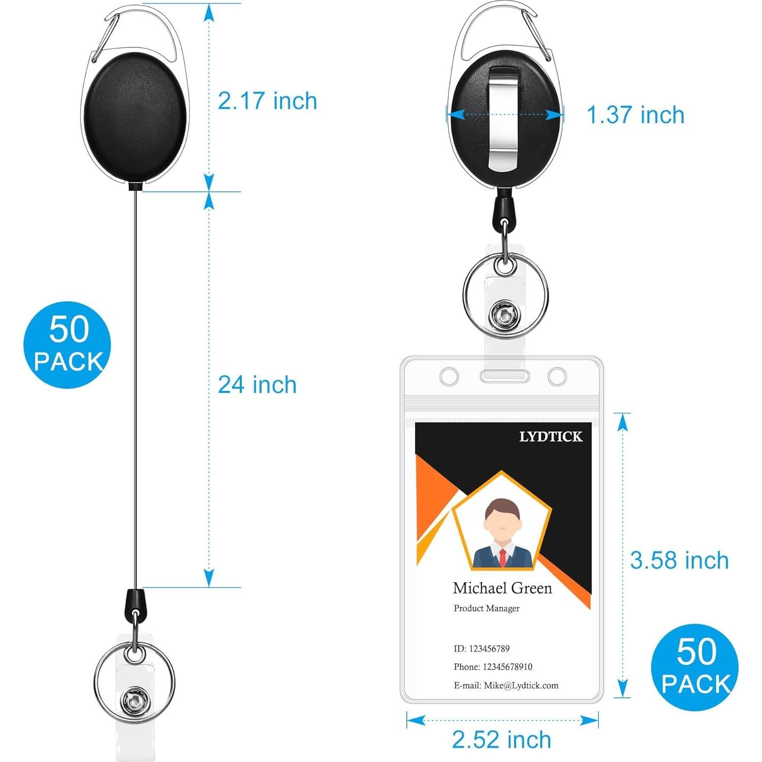 100 Portacarnets Retráctiles y Sujetadores de Identificación LYDTICK