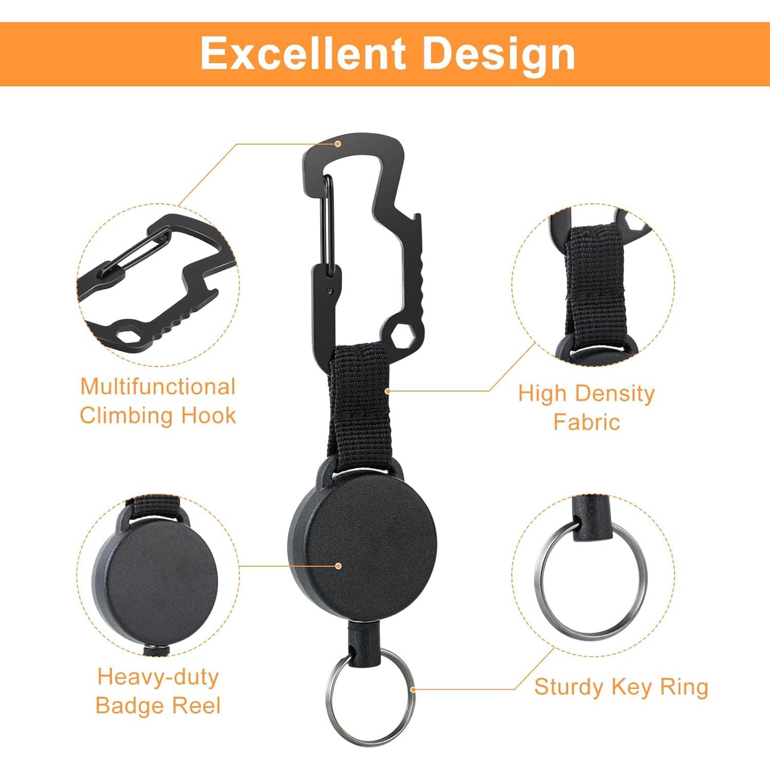 Llaveros Retráctiles DELSWIN - Paquete de 3, 63.5 cm, Negro