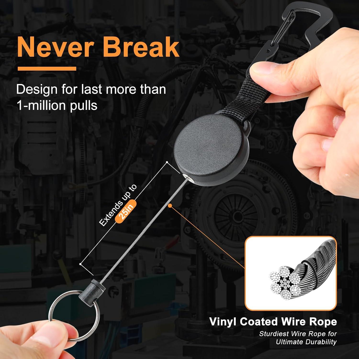 Llaveros Retráctiles DELSWIN - Paquete de 3, 63.5 cm, Negro