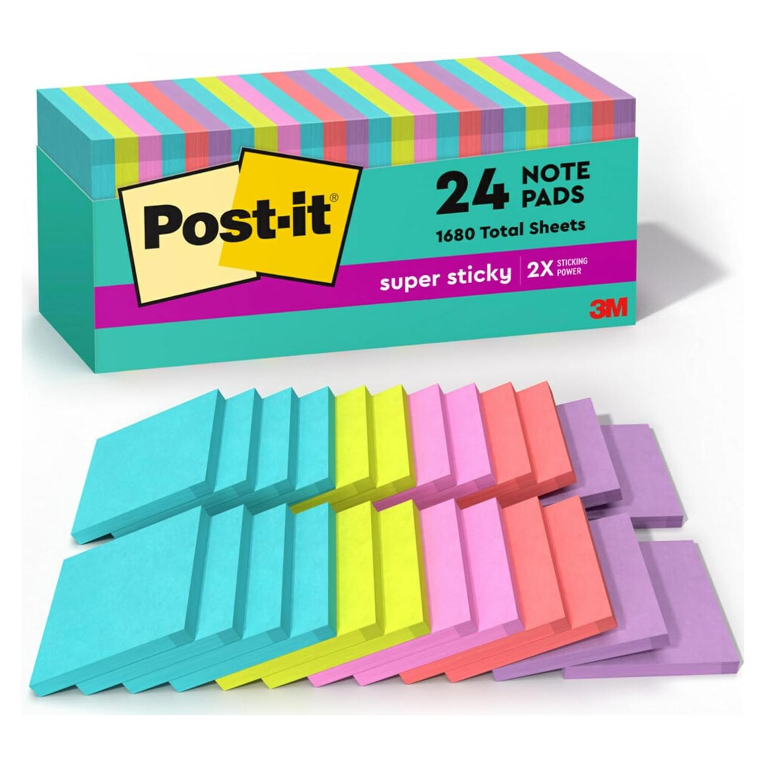 Notas Post-it Súper Adhesivas Neones Supernova 24 Blocs 7.6 cm