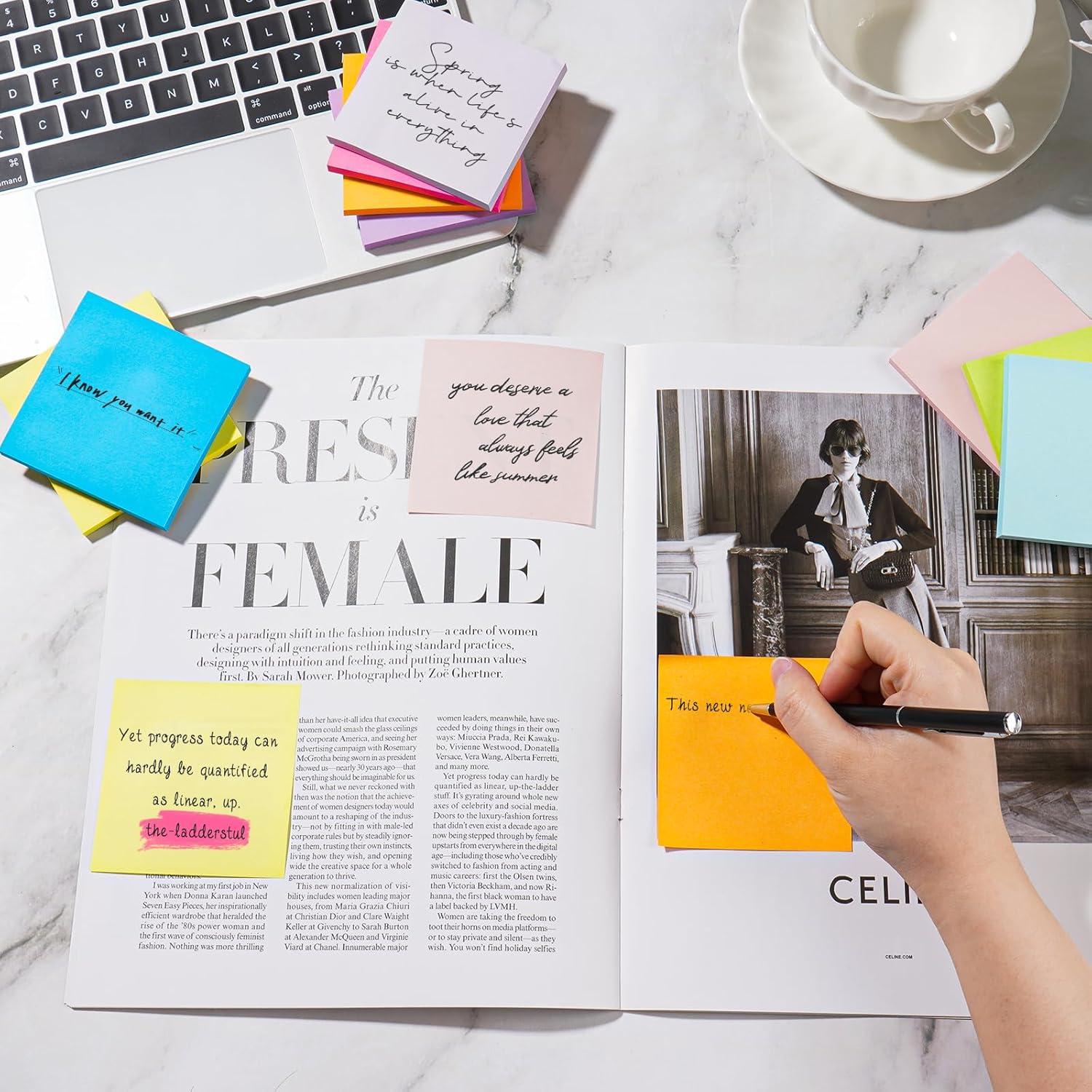 Notas Adhesivas YEECOK 3x3 cm, 18 Pads, Colores Brillantes