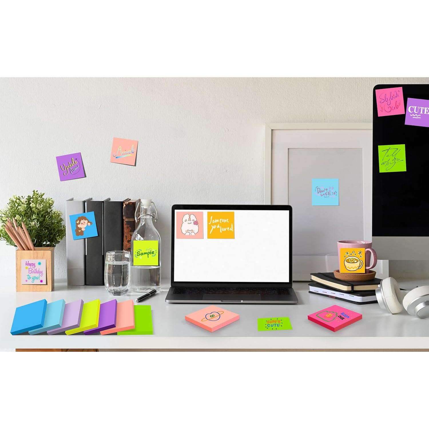 Notas Adhesivas YEECOK 3x3 cm, 18 Pads, Colores Brillantes