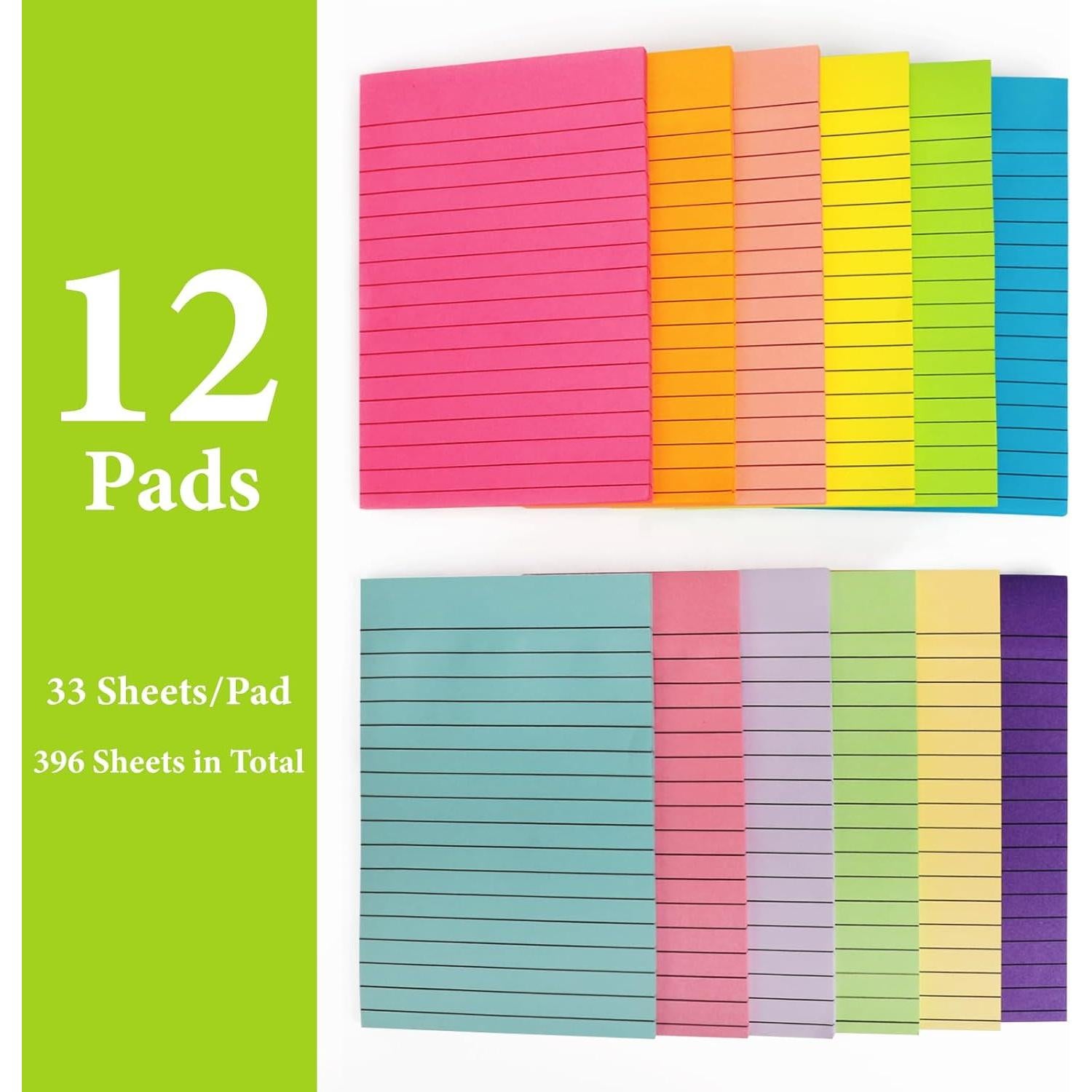 Paquete de 12 Notas Adhesivas Rayadas NESCCI 10x15 cm