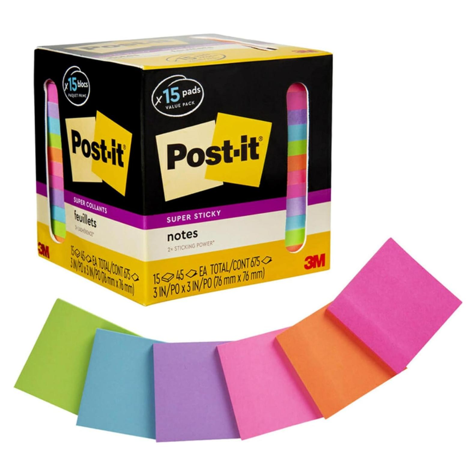 Notas Post-it Súper Adhesivas 7.6x7.6 cm 15 Bloc Multicolor