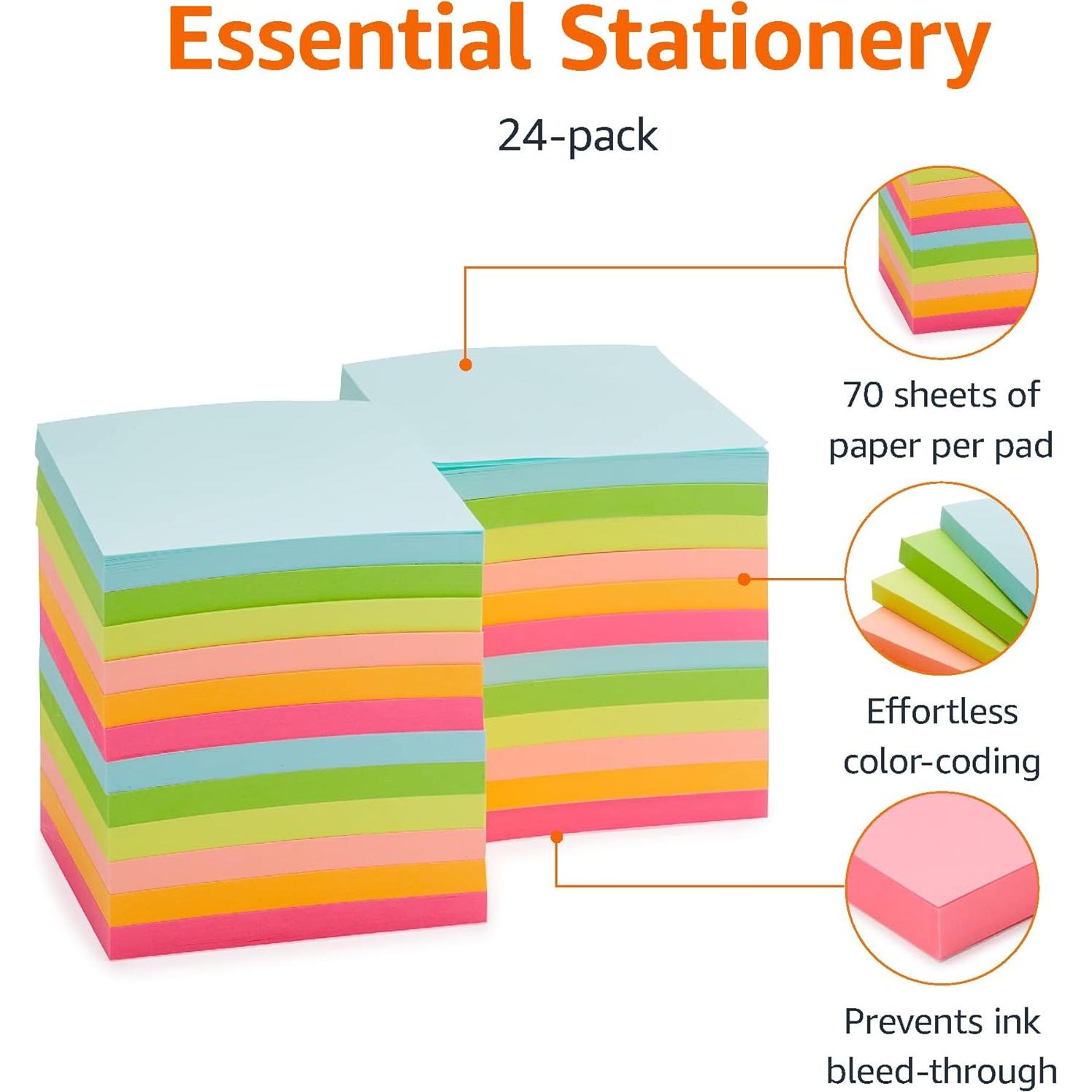 Notas Adhesivas Amazon Basics 7.62x7.62cm 24-Pack Colores Variados