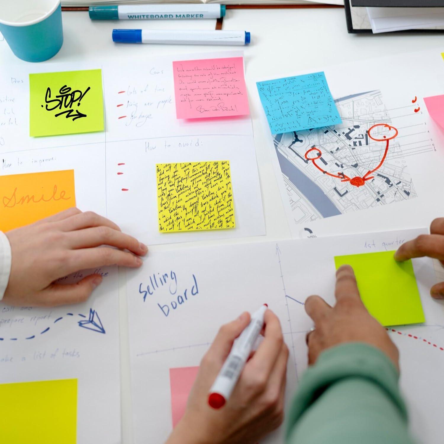 Notas Adhesivas 3x3 Realzeva - Paquete de 8 Colores Vibrantes