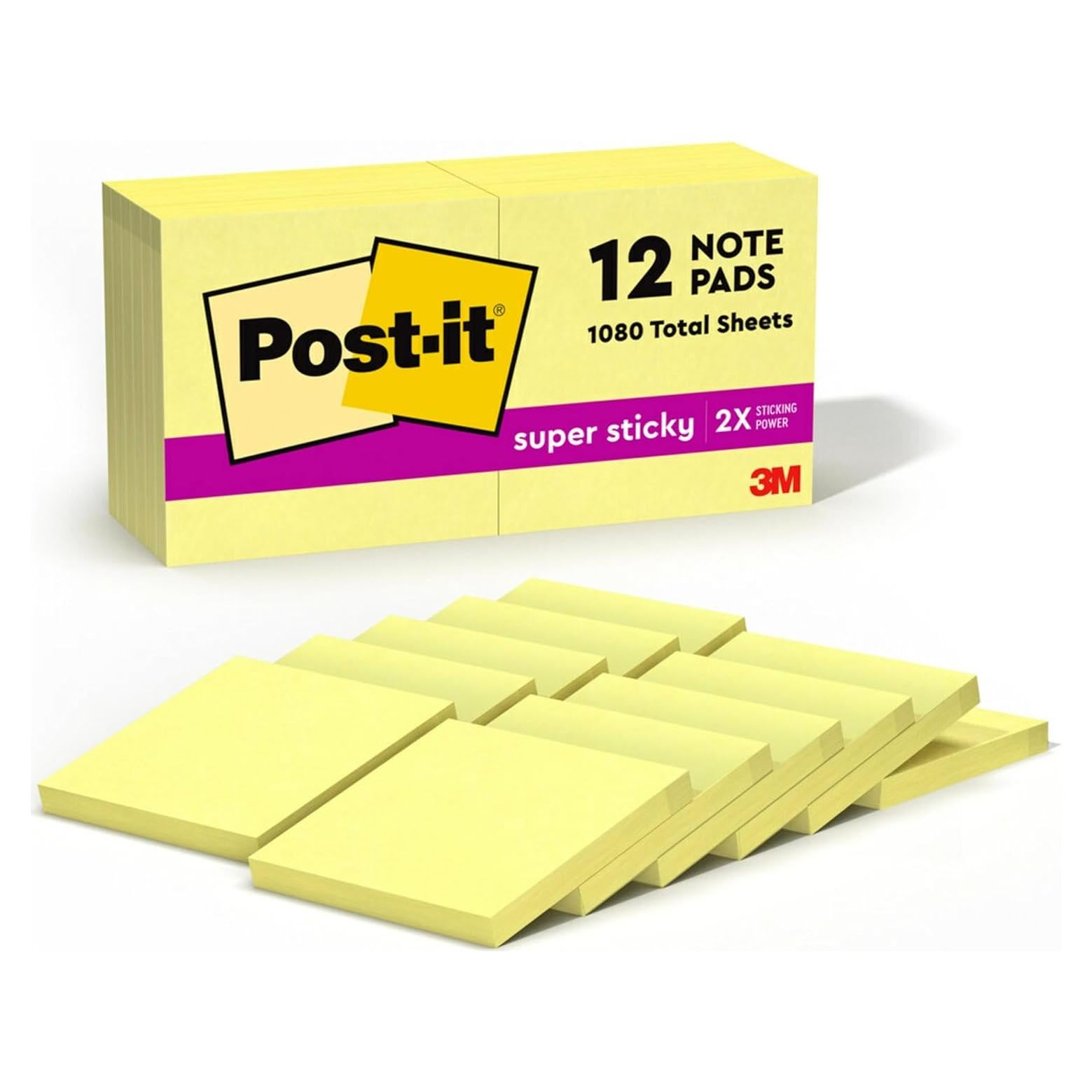 Notas Post-it Súper Adhesivas Amarillo Canario 12 Blocs 7.62cm