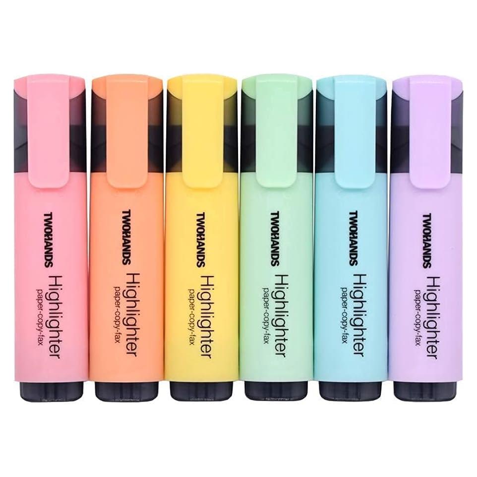 Marcador Resaltador TWOHANDS 6 Colores Pastel Punta Cincel