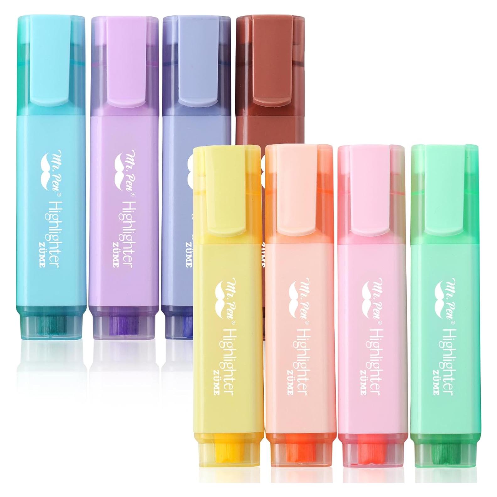 Resaltadores Pastel Mr. Pen 8 Pcs Punta Cuchilla 0.5-2mm