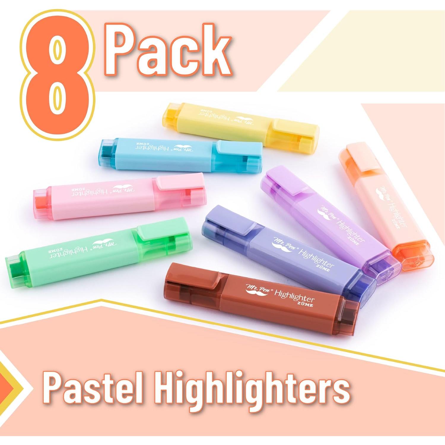Resaltadores Pastel Mr. Pen 8 Pcs Punta Cuchilla 0.5-2mm