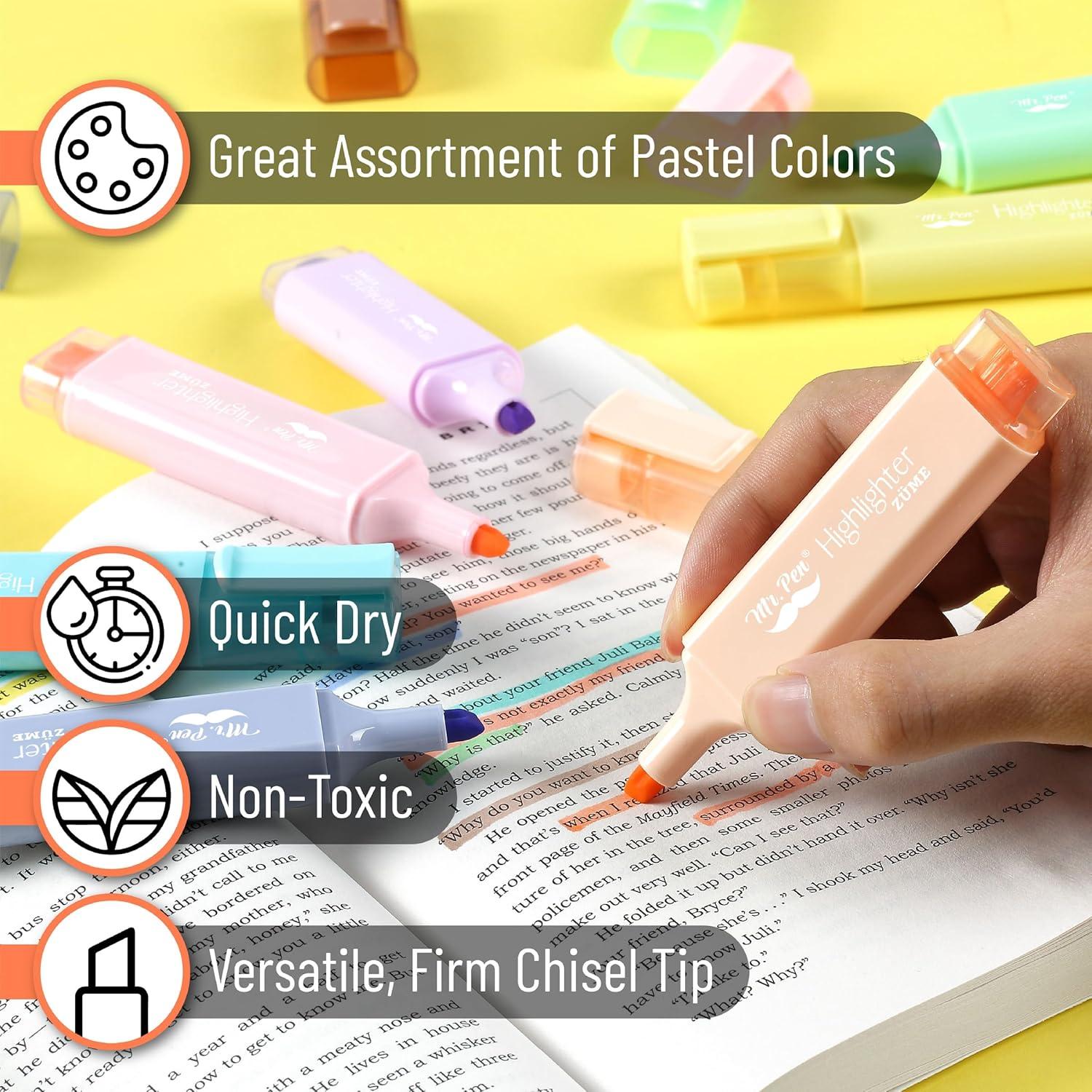 Resaltadores Pastel Mr. Pen 8 Pcs Punta Cuchilla 0.5-2mm