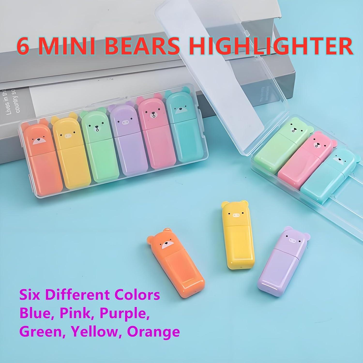 Set de 6 Mini Marcadores Fluorescentes HOMEBEARJ Oso Kawaii