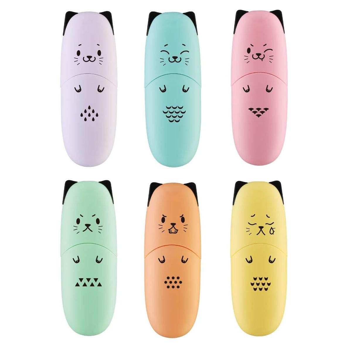 6 Resaltadores Mini en Forma de Gato Pastel Enlegend