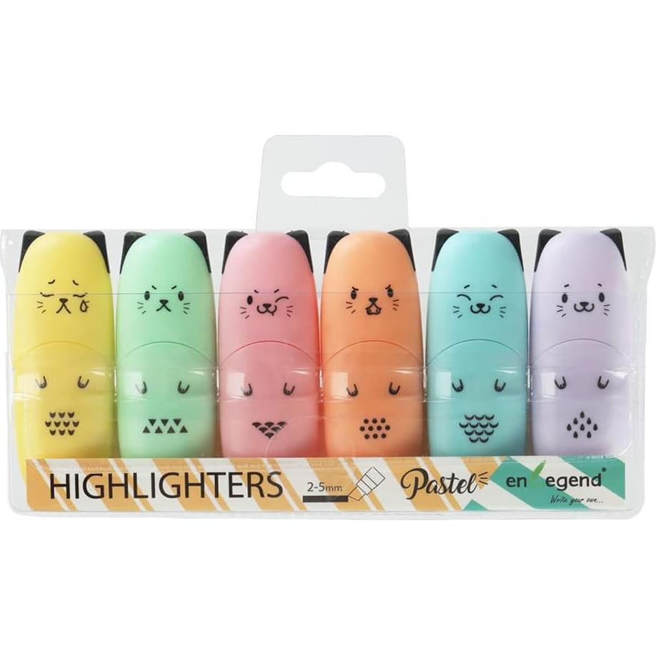 6 Resaltadores Mini en Forma de Gato Pastel Enlegend