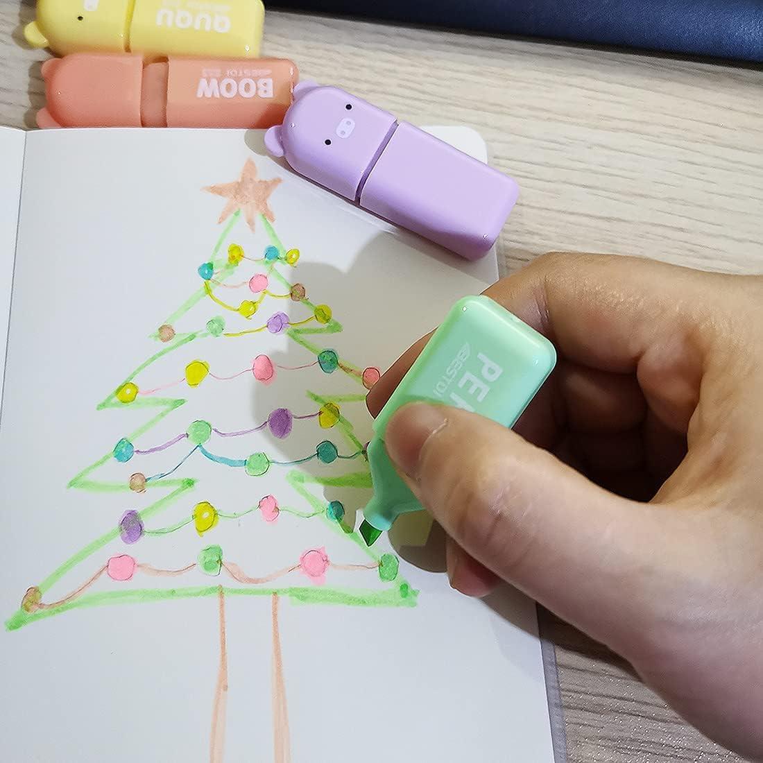 Resaltadores Mini Oso Leery - 6 Colores Pastel Punta Biselada