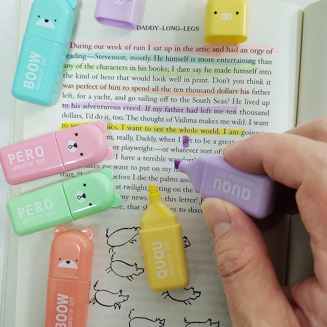 Resaltadores Mini Oso Leery - 6 Colores Pastel Punta Biselada