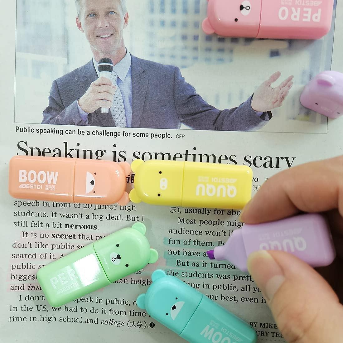 Resaltadores Mini Oso Leery - 6 Colores Pastel Punta Biselada