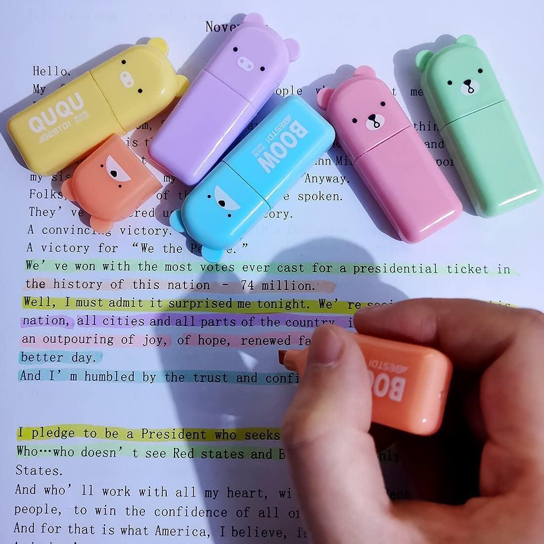 Resaltadores Mini Oso Leery - 6 Colores Pastel Punta Biselada