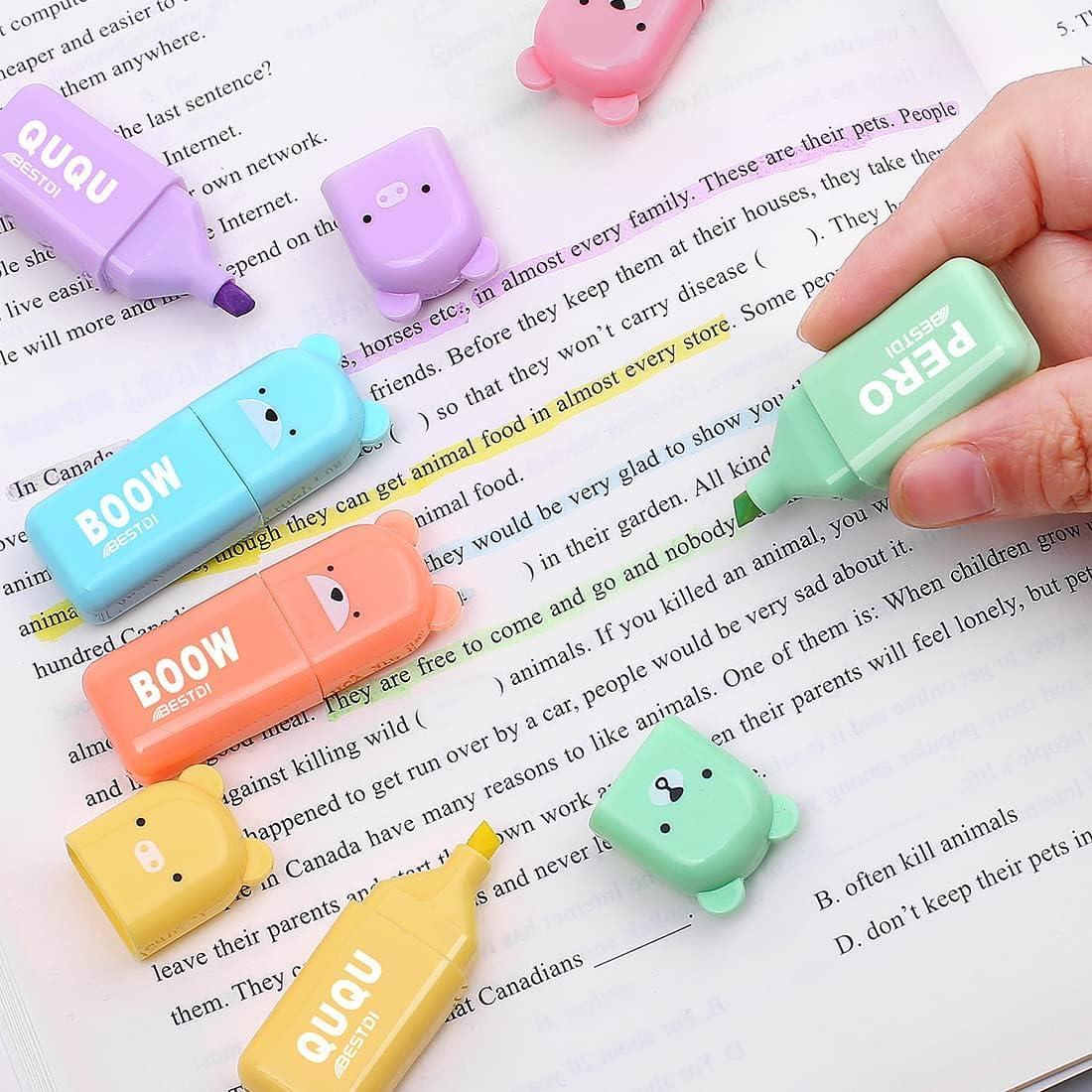 Resaltadores Mini Oso Leery - 6 Colores Pastel Punta Biselada