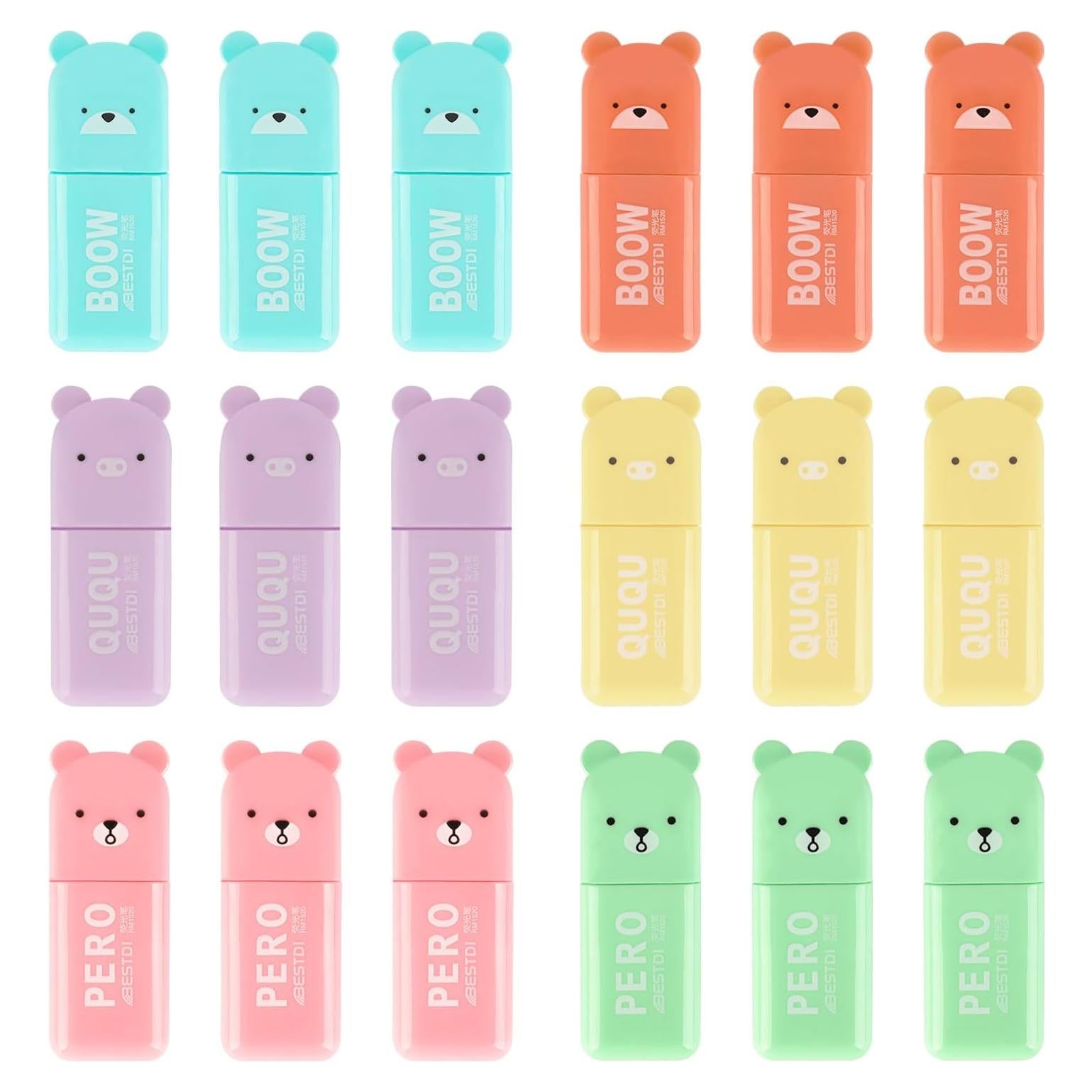 Paquete de 18 Marcadores Resaltadores Hidaily Oso Kawaii