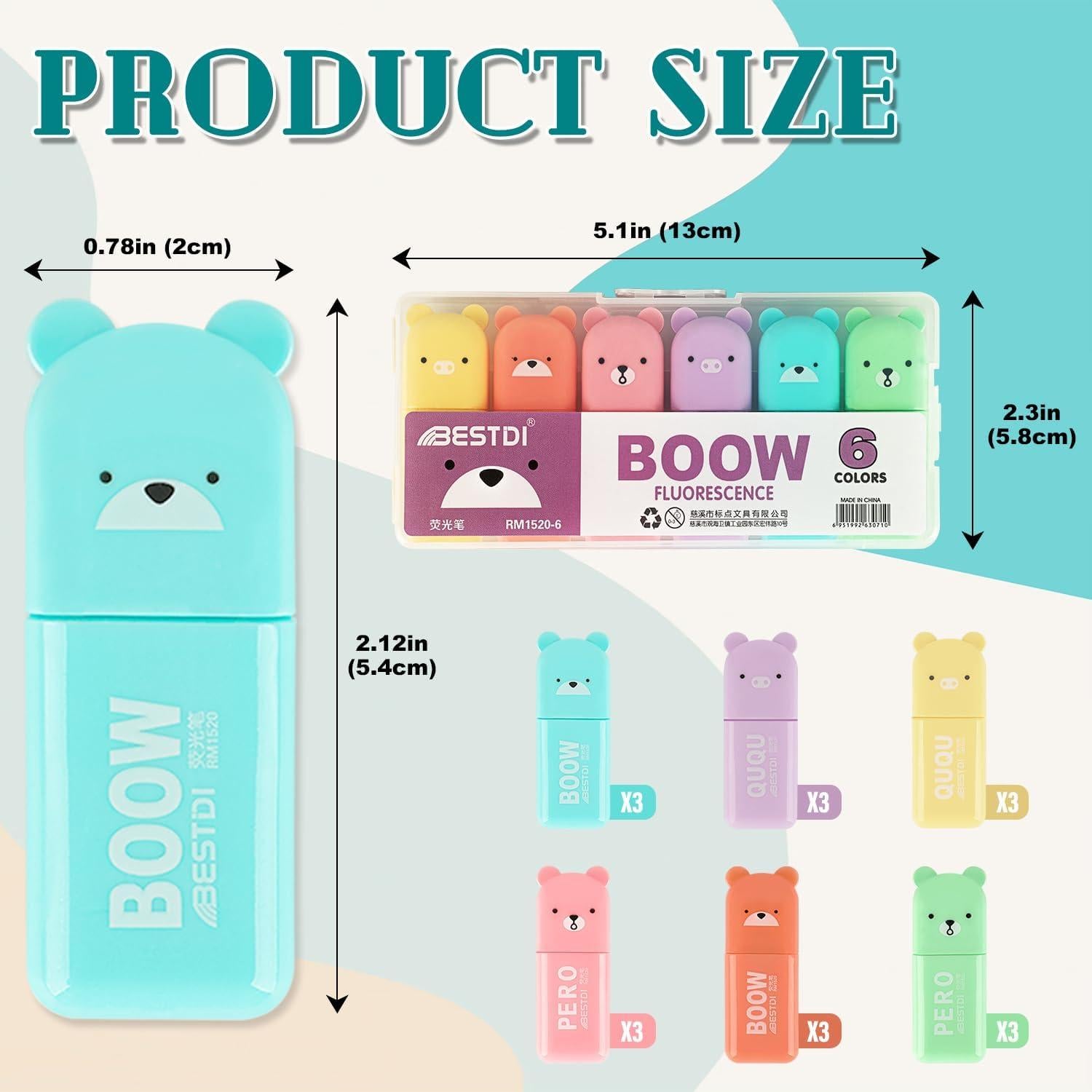 Paquete de 18 Marcadores Resaltadores Hidaily Oso Kawaii